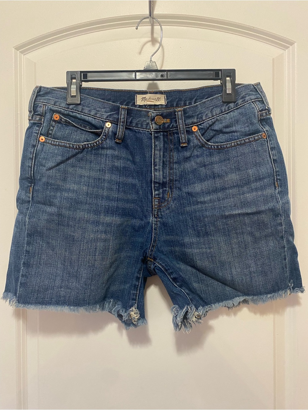 Madewell Medium Wash Frayed Hem Denim Shorts